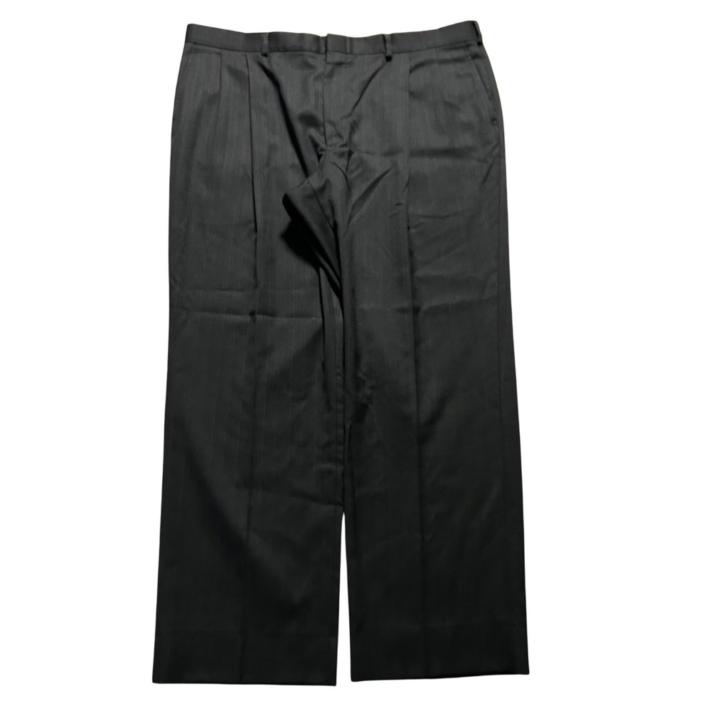 VTG 60s 70s Unbranded Wide Leg Dress Pants Men 39x30 Black Pinstripe Talon Zip